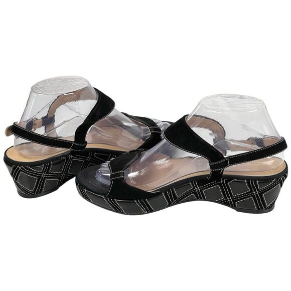 Salvatore Ferragamo Black Geometric Leather Wedge Heel Sandals Women’s Size 8 - Picture 3 of 9